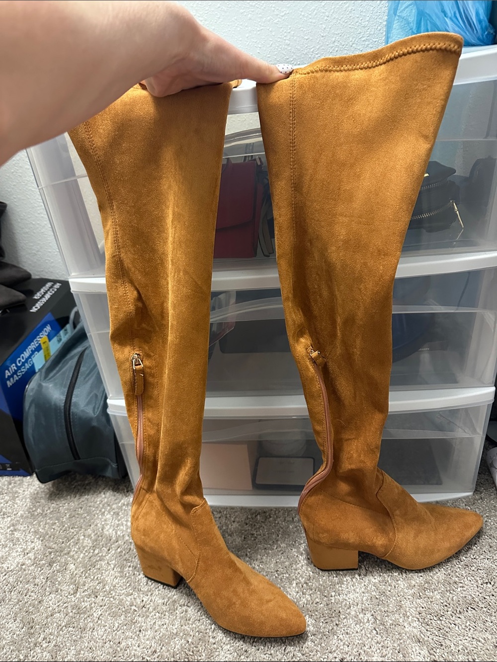 Goodnight Macaroon Tan Over-the-Knee Block Heel Boots NEW - Picture 2 of 4